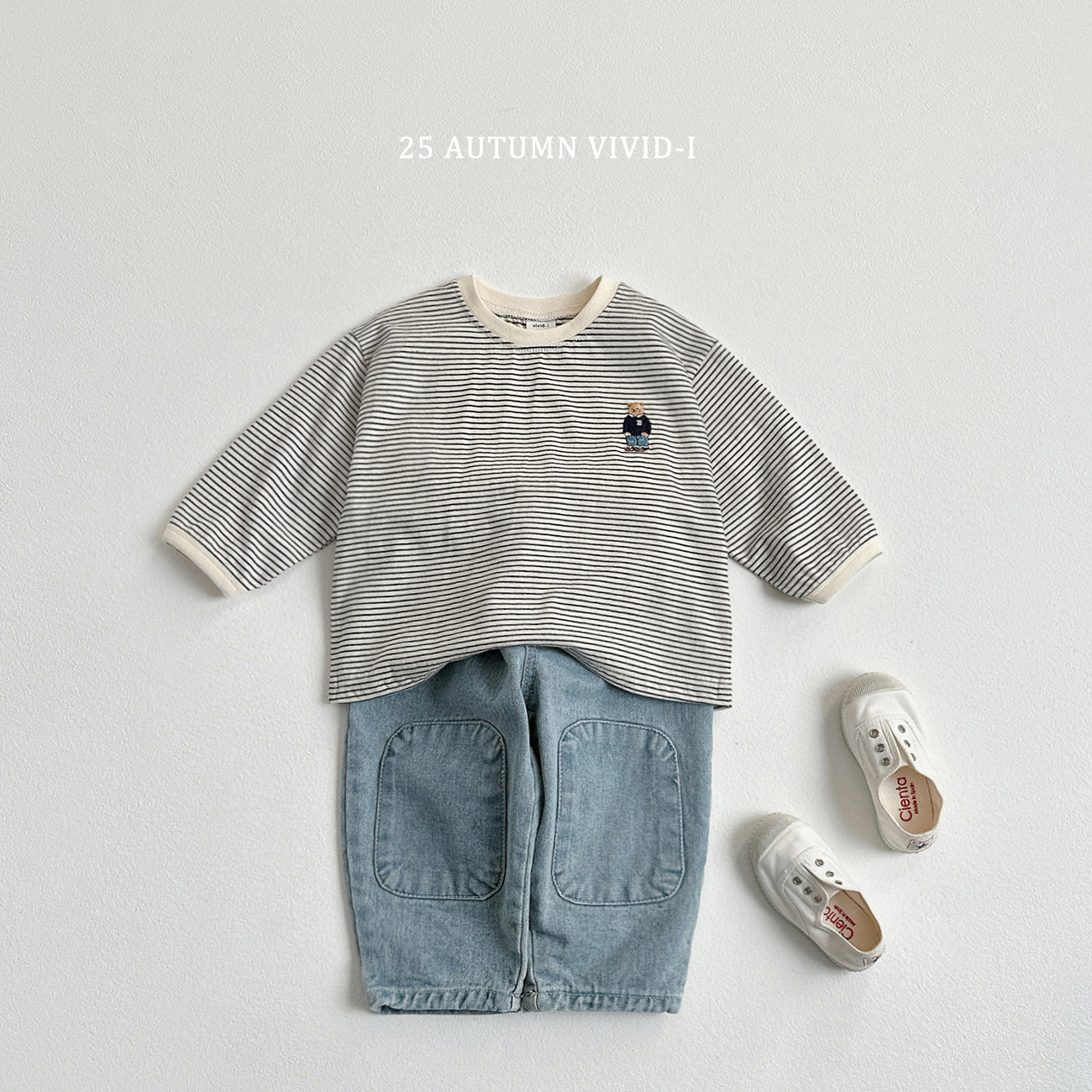 Bear Embroidery Stripe T-shirt