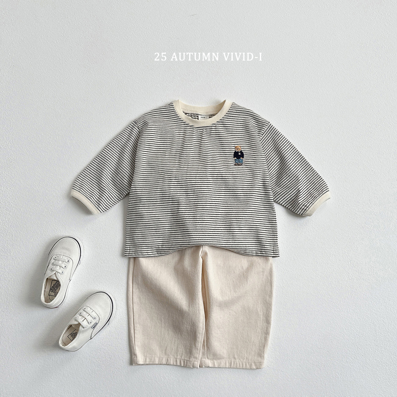 Bear Embroidery Stripe T-shirt