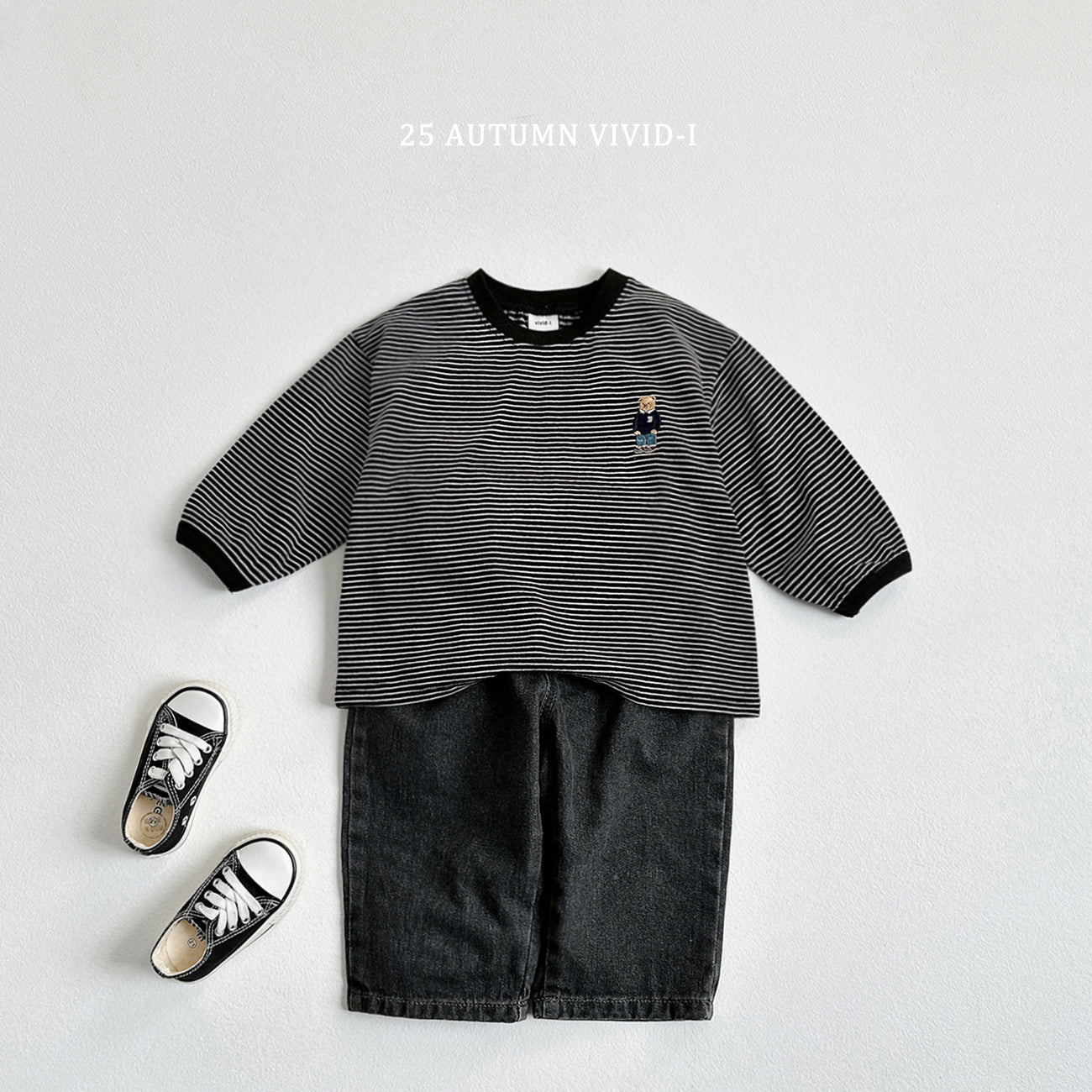 Bear Embroidery Stripe T-shirt
