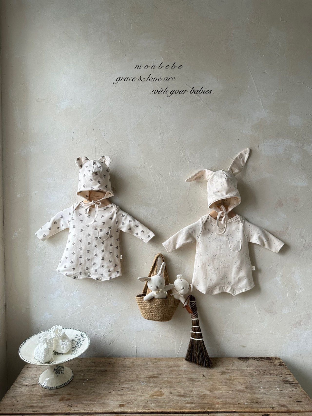Print Bear Bunny Suit (with Bonnet)